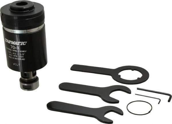 Tapmatic - Model 70X, No. 10 Min Tap Capacity, 1/2 Inch Max Mild Steel Tap Capacity, JT3 Mount Tapping Head - 24100 (J441), 24500 (J445) Compatible, Includes Tap Clamping Wrenches, for Manual Machines - Exact Tool & Supply