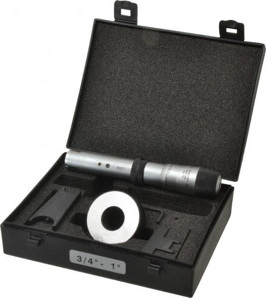 Starrett - 3/4 to 1", 2-5/8" Gage Depth, Mechanical Inside Hole Micrometer - 0.0003" Graduation, 0.00015" Accuracy, Ratchet Stop Thimble - Exact Tool & Supply