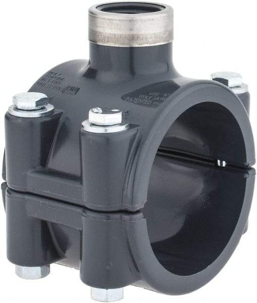 Value Collection - 2 x 1/2" PVC Plastic Pipe Clamp On Saddle with Viton O-Ring - Schedule 80, Pipe O.D. x SR Fipt End Connections - Exact Tool & Supply