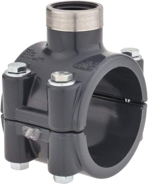 Value Collection - 2 x 3/4" PVC Plastic Pipe Clamp On Saddle with Viton O-Ring - Schedule 80, Pipe O.D. x SR Fipt End Connections - Exact Tool & Supply