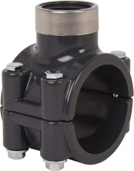 Value Collection - 2 x 1" PVC Plastic Pipe Clamp On Saddle with Viton O-Ring - Schedule 80, Pipe O.D. x SR Fipt End Connections - Exact Tool & Supply