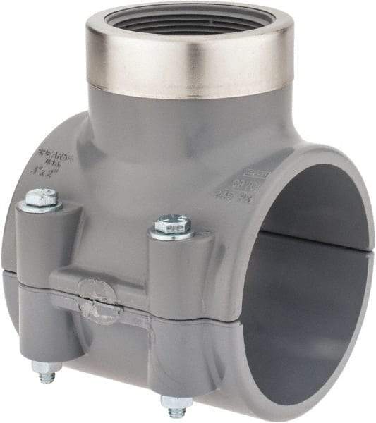 Value Collection - 3 x 2" CPVC Plastic Pipe Clamp On Saddle with Viton O-Ring - Schedule 80, Pipe O.D. x SR Fipt End Connections - Exact Tool & Supply