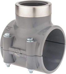 Value Collection - 3 x 2" CPVC Plastic Pipe Clamp On Saddle with Viton O-Ring - Schedule 80, Pipe O.D. x SR Fipt End Connections - Exact Tool & Supply