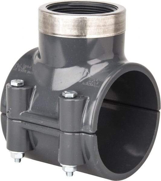 Value Collection - 3 x 2" PVC Plastic Pipe Clamp On Saddle with Viton O-Ring - Schedule 80, Pipe O.D. x SR Fipt End Connections - Exact Tool & Supply