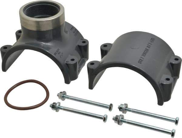 Value Collection - 4 x 2" PVC Plastic Pipe Clamp On Saddle with Viton O-Ring - Schedule 80, Pipe O.D. x SR Fipt End Connections - Exact Tool & Supply