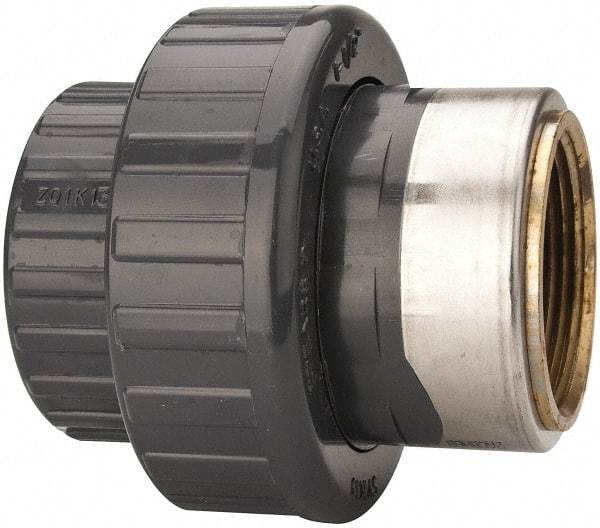 Value Collection - 1-1/2" PVC Plastic Pipe Union with EPDM O-Ring - Schedule 80, PVC Slip x Brass Fipt End Connections - Exact Tool & Supply