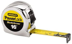 Stanley - 16' x 1" Yellow Blade Tape Measure - 1/32 & 1/16" Graduation, Inch Graduation Style, Silver Case - Exact Tool & Supply