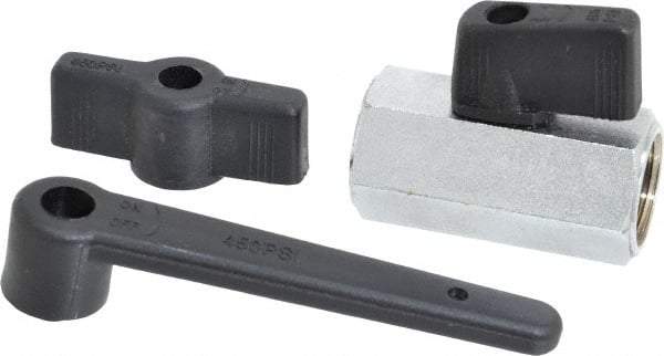 Midwest Control - 3/8" Pipe, Standard Port, Brass Miniature Ball Valve - 1 Piece, Inline - Two Way Flow, FNPT x FNPT Ends, Wedge Handle, 450 WOG - Exact Tool & Supply