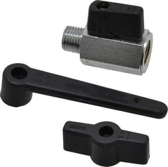 Midwest Control - 1/4" Pipe, Full Port, Brass Miniature Ball Valve - 1 Piece, Inline - Two Way Flow, MNPT x FNPT Ends, Wedge Handle, 450 WOG - Exact Tool & Supply