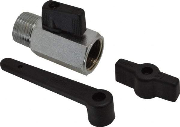Midwest Control - 1/2" Pipe, Standard Port, Brass Miniature Ball Valve - 1 Piece, Inline - Two Way Flow, MNPT x FNPT Ends, Wedge Handle, 450 WOG - Exact Tool & Supply