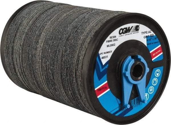 Camel Grinding Wheels - 4-1/2" Diam 7/8" Hole 60 Grit Fiber Disc - Medium Grade, Zirconia Alumina, 13,300 Max RPM - Exact Tool & Supply