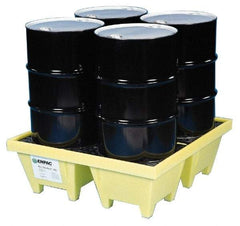 Enpac - 83 Gal Sump, 6,000 Lb Capacity, 4 Drum, Plastic Spill Deck or Pallet - 50" Long x 50" Wide x 13.43" High, Yellow, Liftable Fork, Vertical, 2 x 2 Drum Configuration - Exact Tool & Supply
