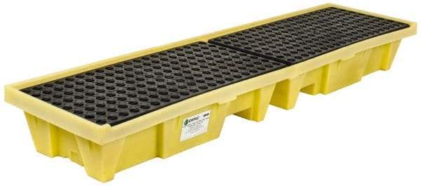 Enpac - 66 Gal Sump, 3,000 Lb Capacity, 4 Drum, Plastic Spill Deck or Pallet - 98" Long x 25-1/4" Wide x 13.43" High, Yellow, Low Profile, Vertical, Inline Drum Configuration - Exact Tool & Supply