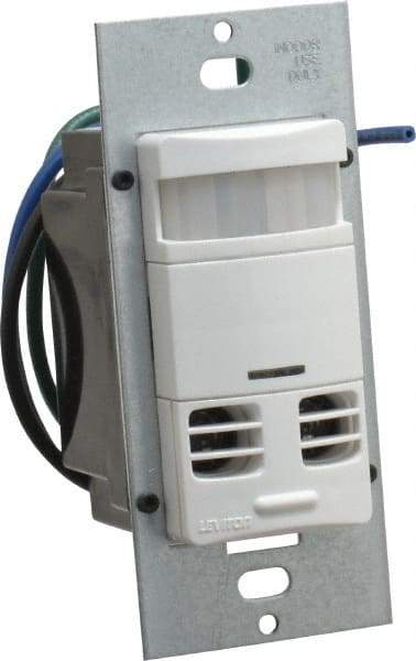 Leviton - 2,400 Square Ft. Coverage, Infrared and Ultrasonic Occupancy Sensor Wall Switch - 800 at 120 V Incandescent, 1,200 at 120 V and 2,700 at 277 V Fluorescent, 120 to 277 VAC, White - Exact Tool & Supply