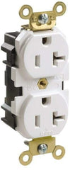 Leviton - 125 VAC, 15 Amp, 5-15R NEMA Configuration, Ivory, Industrial Grade, Self Grounding Duplex Receptacle - 1 Phase, 2 Poles, 3 Wire, Flush Mount, Impact and Tamper Resistant - Exact Tool & Supply