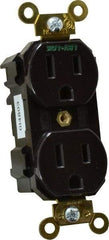 Leviton - 125 VAC, 15 Amp, 5-15R NEMA Configuration, Brown, Industrial Grade, Self Grounding Duplex Receptacle - 1 Phase, 2 Poles, 3 Wire, Flush Mount, Impact and Tamper Resistant - Exact Tool & Supply