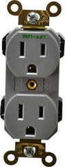 Leviton - 125 VAC, 15 Amp, 5-15R NEMA Configuration, Gray, Industrial Grade, Self Grounding Duplex Receptacle - 1 Phase, 2 Poles, 3 Wire, Flush Mount, Impact and Tamper Resistant - Exact Tool & Supply
