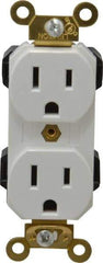 Leviton - 125 VAC, 15 Amp, 5-15R NEMA Configuration, White, Industrial Grade, Self Grounding Duplex Receptacle - 1 Phase, 2 Poles, 3 Wire, Flush Mount, Impact and Tamper Resistant - Exact Tool & Supply