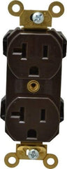 Leviton - 125 VAC, 20 Amp, 5-20R NEMA Configuration, Brown, Industrial Grade, Self Grounding Duplex Receptacle - 1 Phase, 2 Poles, 3 Wire, Flush Mount, Impact and Tamper Resistant - Exact Tool & Supply