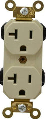 Leviton - 125 VAC, 20 Amp, 5-20R NEMA Configuration, Ivory, Industrial Grade, Self Grounding Duplex Receptacle - 1 Phase, 2 Poles, 3 Wire, Flush Mount, Impact and Tamper Resistant - Exact Tool & Supply