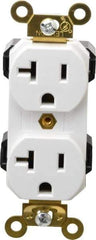 Leviton - 125 VAC, 20 Amp, 5-20R NEMA Configuration, White, Industrial Grade, Self Grounding Duplex Receptacle - 1 Phase, 2 Poles, 3 Wire, Flush Mount, Impact and Tamper Resistant - Exact Tool & Supply