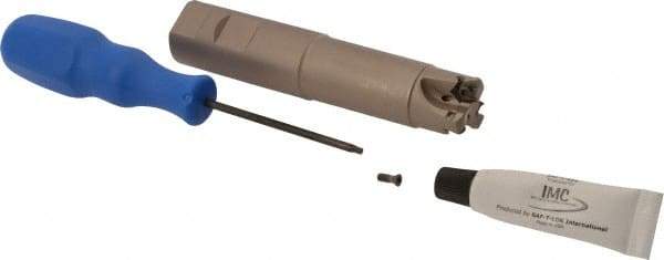 Iscar - 30° Lead Angle, 1" Max Cut Diam, 0.63" Min Cut Diam, 0.08" Max Depth of Cut, Indexable Chamfer and Angle End Mill - 3 Inserts, H600 WXCU 05 Insert Style, 5" Overall Length, Through Coolant, Straight Shank - Exact Tool & Supply