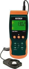 Extech - AA Batteries, 200 to 10,000 FC, LCD Display, Silicone Photodiode Light Meter - 4 Accuracy, Compatible with All Visible Light Lighting, SD Card - Exact Tool & Supply
