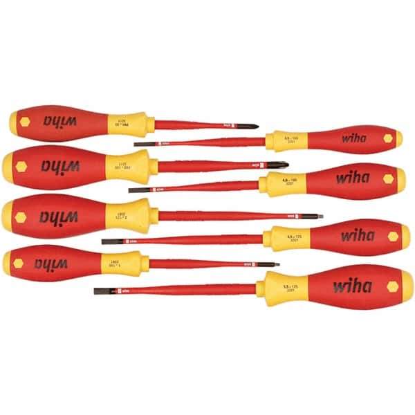 Wiha - 8 Piece Slotted, Phillips & Square Screwdriver Set - Bit Sizes: Philips #1 & #2, Comes in Box - Exact Tool & Supply