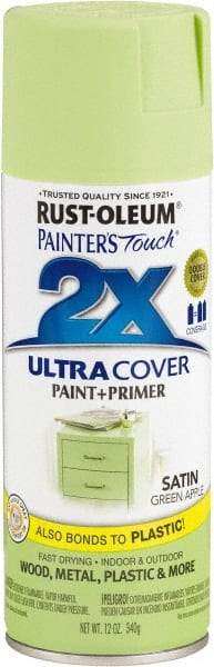 Rust-Oleum - Green Apple, Satin, Enamel Spray Paint - 8 Sq Ft per Can, 12 oz Container, Use on Multipurpose - Exact Tool & Supply
