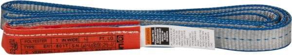 Lift-All - 4' Long x 1" Wide, 3,200 Lb Vertical Capacity, 1 Ply, Polyester Web Sling - 2,500 Lb Choker Capacity - Exact Tool & Supply