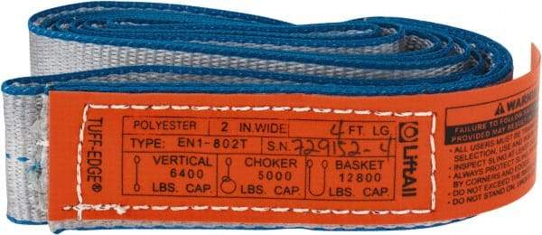 Lift-All - 4' Long x 2" Wide, 6,400 Lb Vertical Capacity, 1 Ply, Polyester Web Sling - 5,000 Lb Choker Capacity - Exact Tool & Supply
