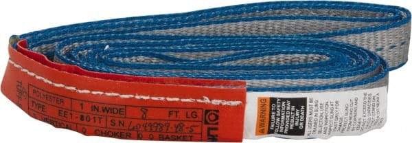Lift-All - 8' Long x 1" Wide, 1,600 Lb Vertical Capacity, 1 Ply, Polyester Web Sling - 1,250 Lb Choker Capacity - Exact Tool & Supply