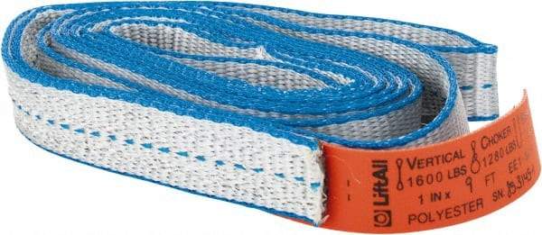 Lift-All - 9' Long x 1" Wide, 1,600 Lb Vertical Capacity, 1 Ply, Polyester Web Sling - 1,250 Lb Choker Capacity - Exact Tool & Supply