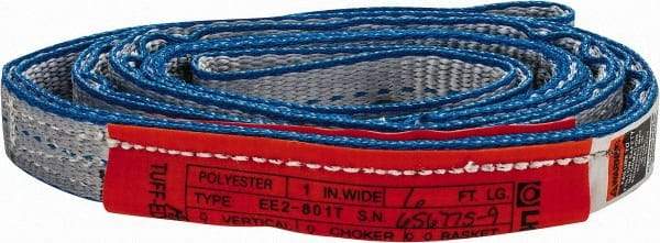 Lift-All - 6' Long x 1" Wide, 3,200 Lb Vertical Capacity, 2 Ply, Polyester Web Sling - 2,500 Lb Choker Capacity - Exact Tool & Supply