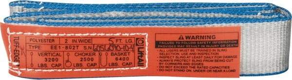 Lift-All - 5' Long x 2" Wide, 3,200 Lb Vertical Capacity, 1 Ply, Polyester Web Sling - 2,500 Lb Choker Capacity - Exact Tool & Supply