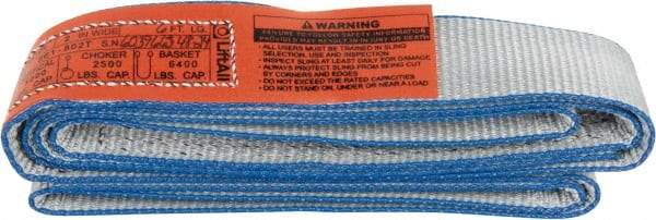 Lift-All - 6' Long x 2" Wide, 3,200 Lb Vertical Capacity, 1 Ply, Polyester Web Sling - 2,500 Lb Choker Capacity - Exact Tool & Supply