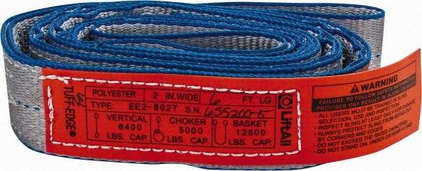 Lift-All - 6' Long x 2" Wide, 6,400 Lb Vertical Capacity, 2 Ply, Polyester Web Sling - 5,000 Lb Choker Capacity - Exact Tool & Supply