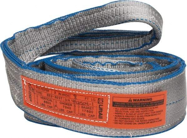 Lift-All - 8' Long x 3" Wide, 8,600 Lb Vertical Capacity, 2 Ply, Polyester Web Sling - 6,900 Lb Choker Capacity - Exact Tool & Supply