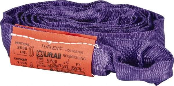 Lift-All - 4' Long x 1" Wide, 2,600 Lb Vertical Capacity, Polyester Web Sling - 2,100 Lb Choker Capacity, 5/8" Diam Chain, Purple - Exact Tool & Supply