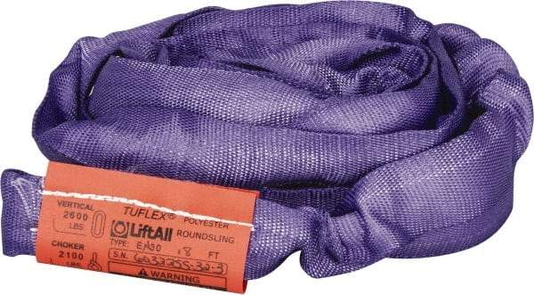 Lift-All - 8' Long x 1" Wide, 2,600 Lb Vertical Capacity, Polyester Web Sling - 2,100 Lb Choker Capacity, 5/8" Diam Chain, Purple - Exact Tool & Supply