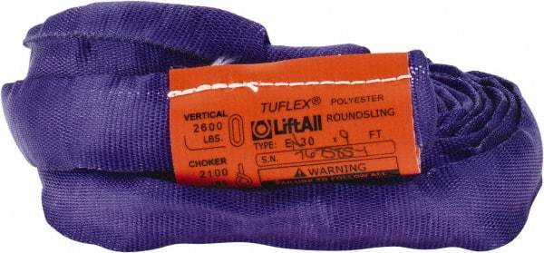 Lift-All - 9' Long x 1" Wide, Polyester Web Sling - 2,100 Lb Choker Capacity, 5/8" Diam Chain, Purple - Exact Tool & Supply