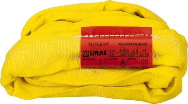 Lift-All - 4' Long x 4" Wide, Polyester Web Sling - 6,700 Lb Choker Capacity, 1-1/8" Diam Chain, Yellow - Exact Tool & Supply