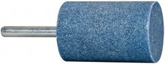 Tru-Maxx - 1-1/4" Head Diam x 2" Thickness, W232, Cylinder End, Aluminum Oxide Mounted Point - Blue, Medium Grade, 60 Grit, 14,250 RPM - Exact Tool & Supply