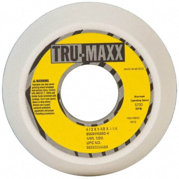 Tru-Maxx - 4" Diam, 1-1/4" Hole Size, 1-1/2" Overall Thickness, 80 Grit, Type 11 Tool & Cutter Grinding Wheel - Medium Grade, Aluminum Oxide, K Hardness, 5,730 RPM - Exact Tool & Supply