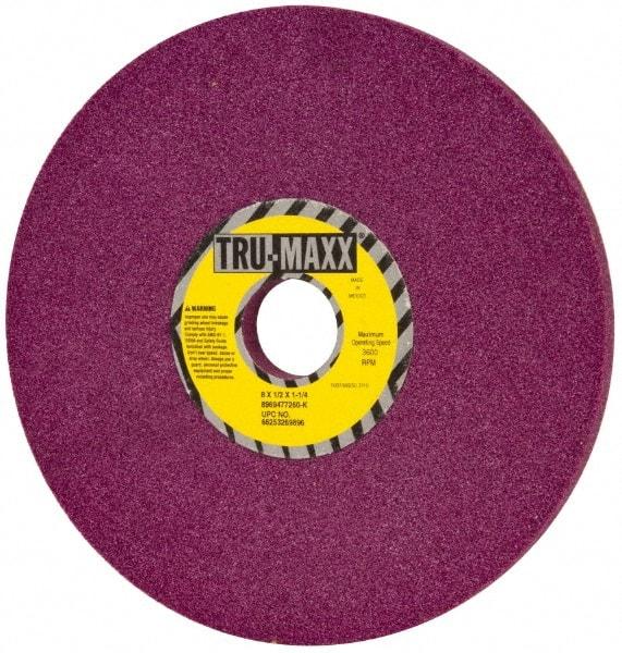 Tru-Maxx - 8" Diam x 1-1/4" Hole x 1/2" Thick, K Hardness, 60 Grit Surface Grinding Wheel - Aluminum Oxide, Type 1, Medium Grade, 3,600 Max RPM, No Recess - Exact Tool & Supply