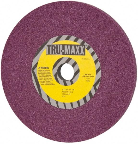 Tru-Maxx - 10" Diam x 1-1/4" Hole x 3/4" Thick, J Hardness, 46 Grit Surface Grinding Wheel - Aluminum Oxide, Type 1, Coarse Grade, 3,250 Max RPM, No Recess - Exact Tool & Supply