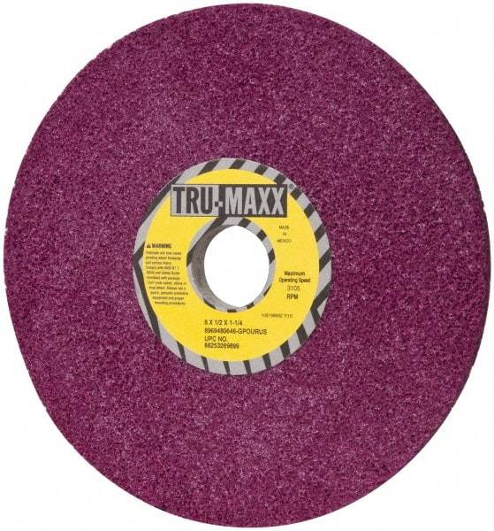 Tru-Maxx - 8" Diam x 1-1/4" Hole x 1/2" Thick, G Hardness, 46 Grit Surface Grinding Wheel - Aluminum Oxide, Type 1, Coarse Grade, 3,105 Max RPM, No Recess - Exact Tool & Supply