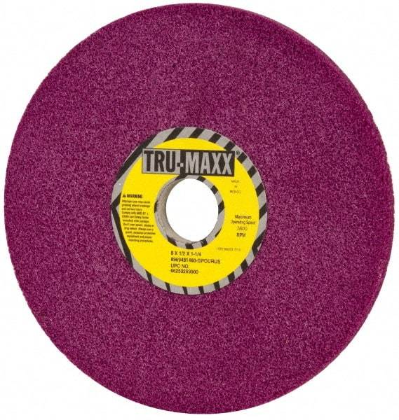 Tru-Maxx - 8" Diam x 1-1/4" Hole x 1/2" Thick, G Hardness, 60 Grit Surface Grinding Wheel - Aluminum Oxide, Type 1, Coarse Grade, 3,600 Max RPM, No Recess - Exact Tool & Supply