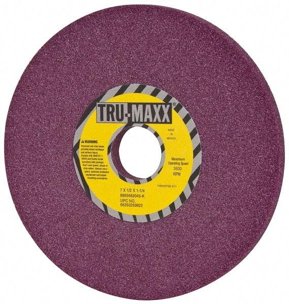 Tru-Maxx - 7" Diam x 1-1/4" Hole x 1/2" Thick, K Hardness, 46 Grit Surface Grinding Wheel - Aluminum Oxide, Type 1, Coarse Grade, 3,600 Max RPM, No Recess - Exact Tool & Supply
