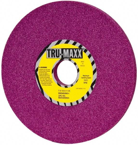 Tru-Maxx - 7" Diam x 1-1/4" Hole x 1/2" Thick, I Hardness, 60 Grit Surface Grinding Wheel - Aluminum Oxide, Type 1, Medium Grade, 3,600 Max RPM, No Recess - Exact Tool & Supply